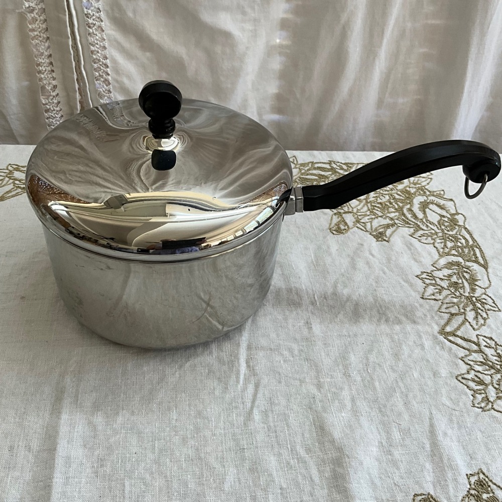 Vintage Farberware Stainless Steel 3qt Saucepan Lid Black Handle Pot